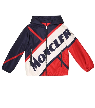 Moncler Kids' Bert Logo Print Down Hooded Jacket In Navy