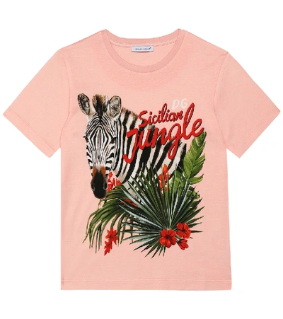 Dolce & Gabbana Kids' 丛林印花纯棉平纹针织t恤 In Pink