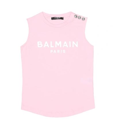 Balmain Kids' Sleeveless Logo Cotton Jersey Tank Top In Pink