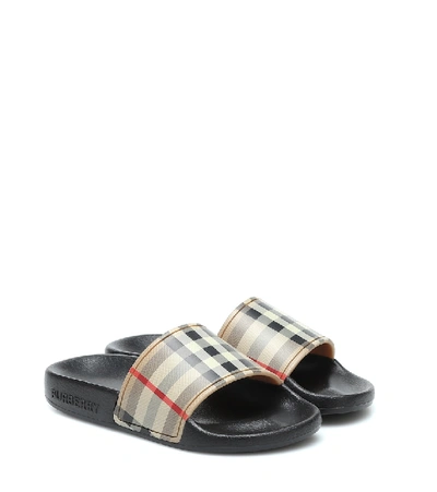 Burberry Kids' Vintage Check Slides In Black