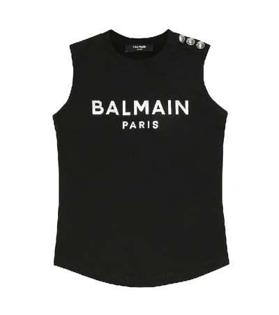 Balmain Kids' Logo Print Button Detail Vest Top In Black