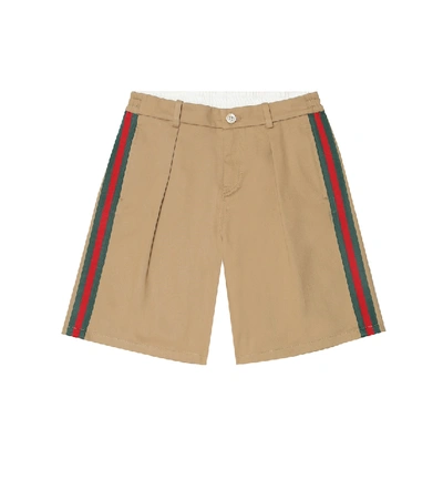 Gucci Kids' Stretch-cotton Gabardine Shorts In Beige