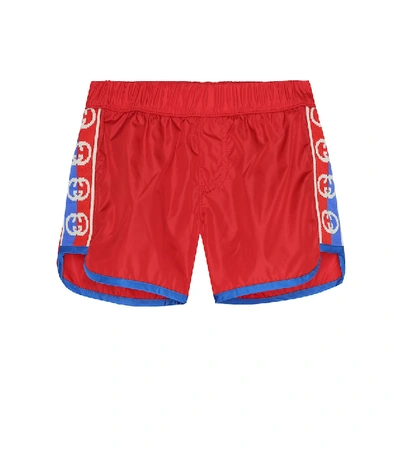 Gucci Baby Swim Shorts With Interlocking G In Red