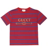 GUCCI LOGO STRIPED COTTON T-SHIRT,P00438717