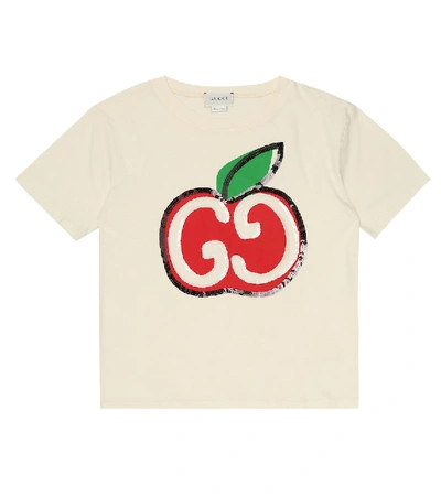 Gucci Kids' Girl's Sequin Gg Apple Graphic Short-sleeve T-shirt, Size 4-10 In White