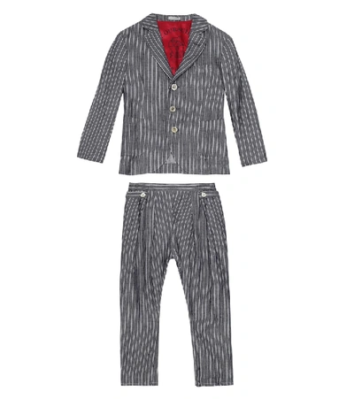 Brunello Cucinelli Kids' Pinstripe Linen Suit In Blue