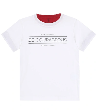 Brunello Cucinelli Kids' Be Courageous Print T-shirt In Panna
