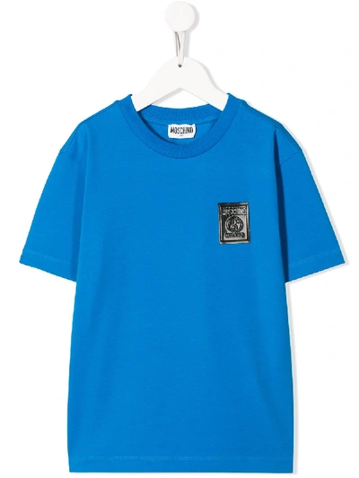 Moschino Kids' Logo Patch T-shirt In Blue