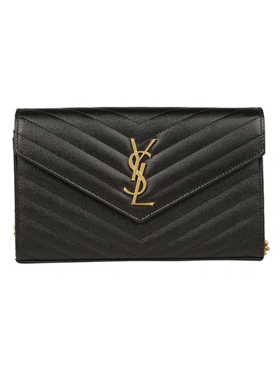 Saint Laurent Monogram Leather Wallet On Chain In Black