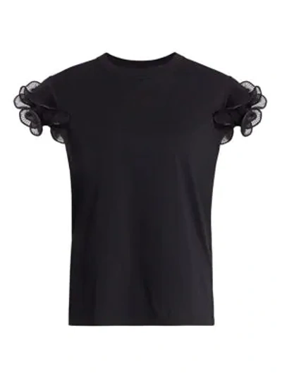 See By Chloé Pleated Ruffle T-shirt In Black
