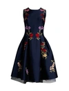 Ahluwalia Floral Embroidered Fit-&-flare Dress In Mid Navy