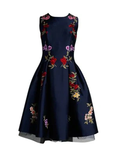 Ahluwalia Floral Embroidered Fit-&-flare Dress In Mid Navy