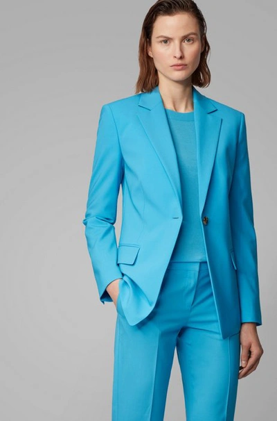 Hugo Boss - Slim Fit Jacket In Traceable Stretch Virgin Wool - Blue