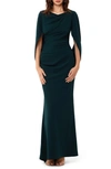 Betsy & Adam Petites Womens Drapey Long Evening Dress In Pine