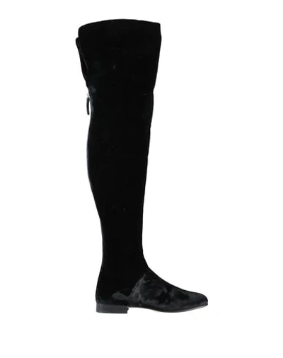 Alberta Ferretti Black Velvet Boots In Black