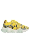 Versace Squalo Printed Leather And Mesh Sneakers In Yellow