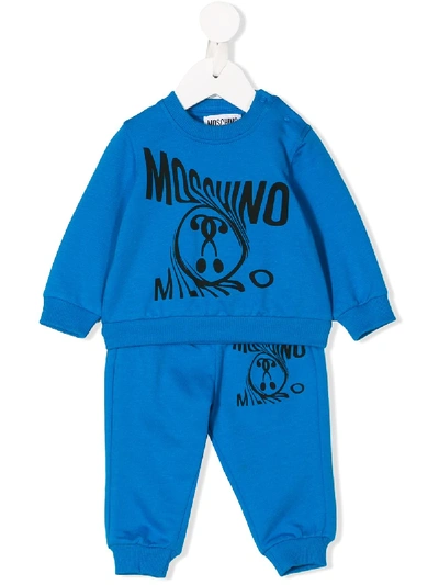 Moschino Babies' Long Sleeve Logo Print Tracksuit In Blue