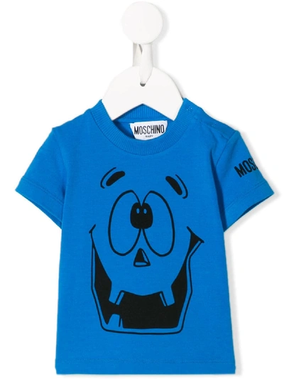 Moschino Babies' Face Print T-shirt In Blue