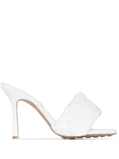 Bottega Veneta 90mm Lido Woven Leather Slide Sandals In White