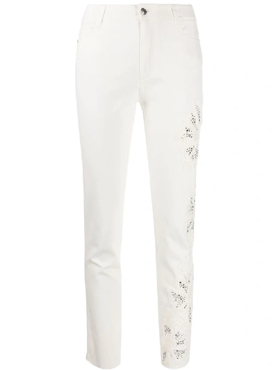 Ermanno Scervino Distressed Flower Detail Skinny Jeans In White