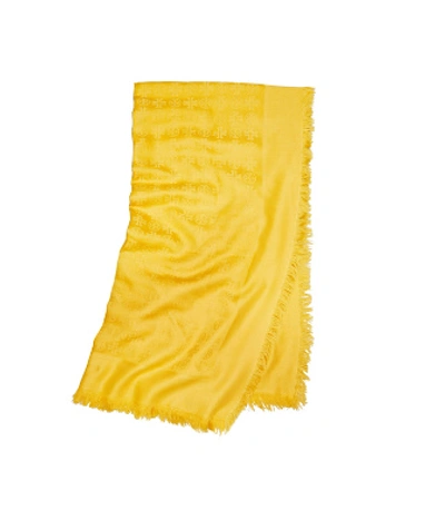 Tory Burch Traveler Logo Jacquard Wool & Silk Scarf In Gold Crest