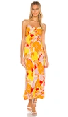 Astr Charisma Tie Back Sleeveless Midi Dress In Yellow & Orange Tropical Floral