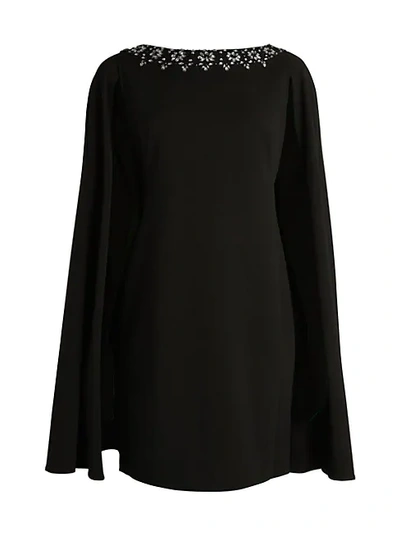 Adrianna Papell Bead Detail Cape Dress In Black