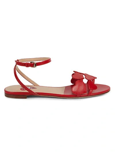 Valentino Garavani L'amour Leather Flat Ankle-strap Sandals In Rosso