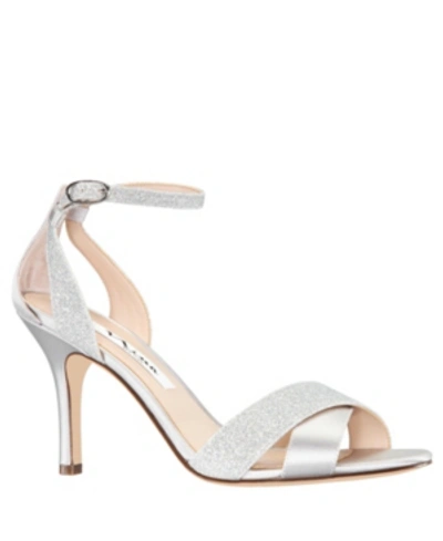Nina Women's Venus Crisscross Stiletto Evening Sandals In Silver Satin