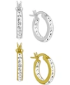 Essentials 2-pc. Set Small Crystal Hoop Earrings In Fine Silver-plate & Gold-plate, 0.65" In Multi
