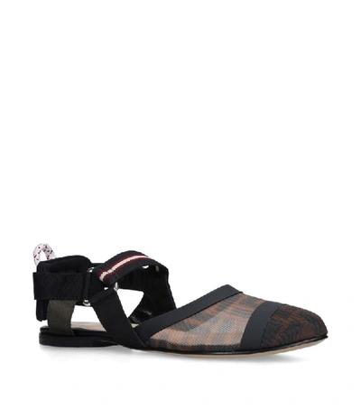 Fendi Kids Mesh Slingback Flats In Nero/beige