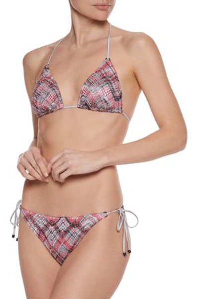 Missoni Mare Metallic Crochet-knit Triangle Bikini In Coral