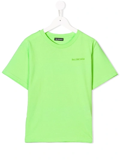 Balenciaga Kids' Logo Embroidered T-shirt In Green