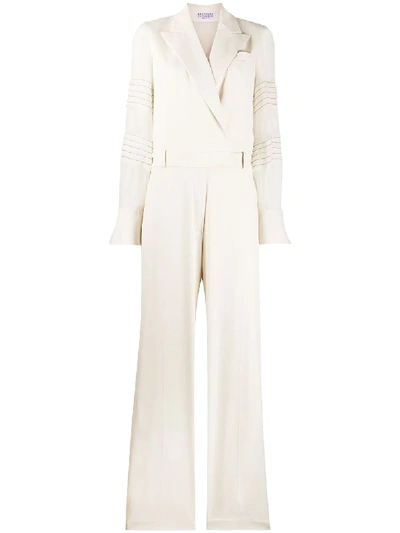 Brunello Cucinelli Sheer Sleeve Tailored Jumpsuit In Neutrals