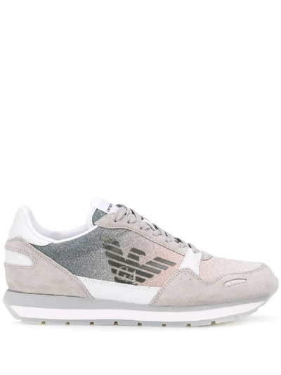 Emporio Armani Panelled Logo Trainers In Grey