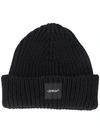 OFF-WHITE LOGO-PATCH RIBBED-KNIT BEANIE