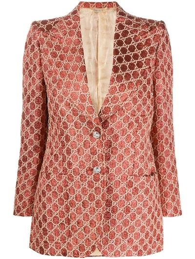 Gucci Gg Metallic-threading Single-breasted Blazer In Orange