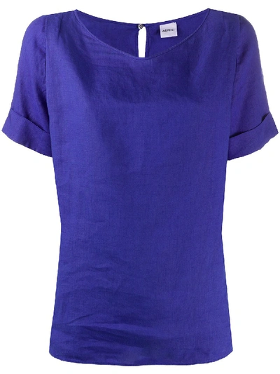 Aspesi Short-sleeved Linen Top In Blue