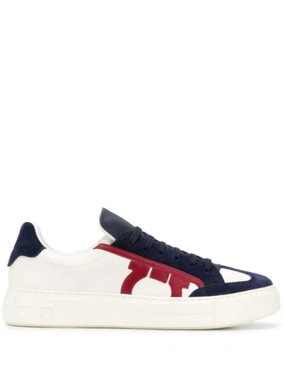 Ferragamo Gancini Low-top Leather Sneakers In White