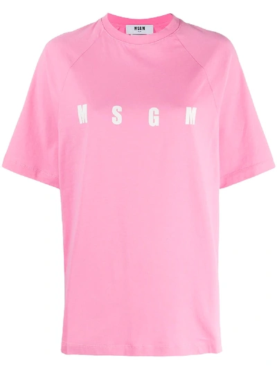 Msgm Raglan-sleeve Logo-print T-shirt In Pink