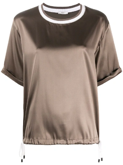 Peserico Drawstring Hem Satin T-shirt In Grey