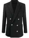 Balmain Double-breasted Wool-twill Blazer In Black