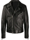 Balmain Black Leather Biker Jacket With Embossed Inserts In Black