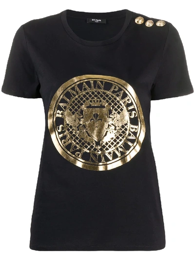 Balmain T-shirt In Cotone Con Stampa-logo In Black