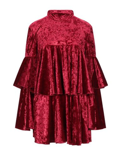 Sara Battaglia Bordeaux Ciniglia Mini Dress With Volants