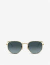 RAY BAN RAY-BAN WOMEN'S GOLD RB3548N GOLD-TONE METAL AND GLASS HEXAGONAL SUNGLASSES,24362487