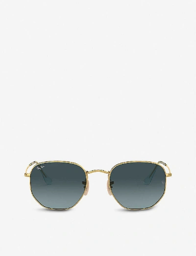 RAY BAN RAY-BAN WOMEN'S GOLD RB3548N GOLD-TONE METAL AND GLASS HEXAGONAL SUNGLASSES,24362487