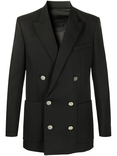 Balmain Embossed-button Double-breasted Blazer In Black
