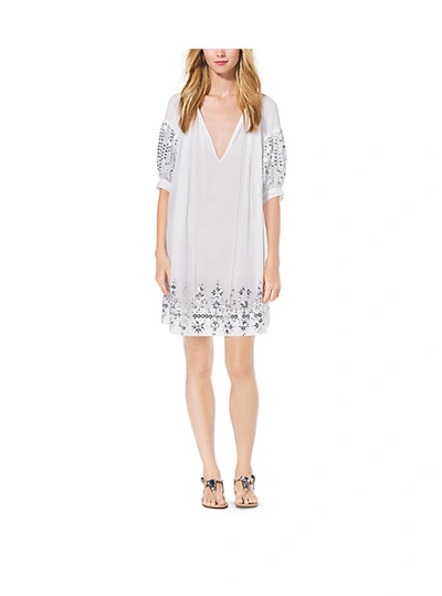 Michael Kors Hand-embroidered Cotton-voilé Caftan In White