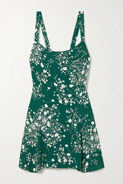 Reformation Tempest Floral-print Crepe Mini Dress In Forest Green